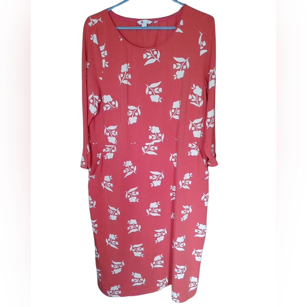 BODEN | Floral Red Coral Color Jesse Jersey Dress Size 18L